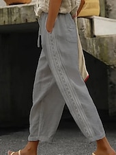 economico Pantaloni a gamba dritta-Per donna Pantaloni in cotone e lino Pantaloni Eleganti Streetwear Casual Lunghezza intera Naturale Semplice Tasca Design con Coulisse Elastica Confortevole Streetwear Ferie Abbigliamento quotidiano