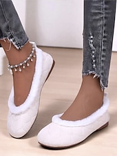 economico Ballerine da donna-scarpe basse da donna trapuntate color talpa con fodera in pelliccia sintetica: scarpe invernali calde e comode da infilare per outfit casual quotidiani