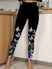 olcso -Női Nadrágok Leggingek Utcai sikk Alkalmi Teljes hossz Magas derék Pillangó Rugalmas derék Nyomtatott Lélegzési képesség Kényelmes Nyúlós Vakáció Utca Hétköznapi viselet Fekete Nyár Tavasz Ősz Normál