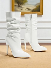 levne Slouch Boots-Dámské červené lakované kotníkové boty na jehlovém podpatku z umělé kůže se zapínáním na zip - stylová obuv na podpatku pro každodenní nošení, do nočních klubů i na diskotéku