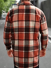 preiswerte Herren-Blazer &amp; -Anzüge-Herren Leichte Jacke Hemdjacke Freizeitjacke Jacke-Shirt Urlaub Täglich Thermowarm Tasche Frühling Herbst Karomuster Mode Klassisch Revers Regulär Schwarz Wein Orange Khaki Armeegrün Jacken