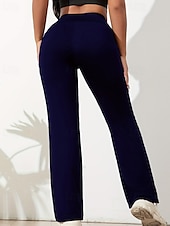 Недорогие широкие ноги и высокая талия-Жен. Брюки Прямой силуэт Уличный стиль На каждый день Полная длина Средняя талия Полотняное плетение Карман Эластичная талия Мягкий Для улицы Праздники выходные