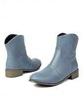 abordables Cowboy y botas occidentales-Botines de piel sintética color vino tinto para mujer: botas cortas de tacón bajo estilo western informal para el trabajo, viajes y atuendos cotidianos.