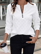 economico Felpe e Sweatshirt Texturizzati-Per donna Felpa con texture Felpe Felpe con cerniera Semplice Streetwear Casual Comodo Manica Lunga Collo Alto Top Regolari Streetwear Ferie Uscire Zip a un quarto Bianco Primavera Autunno