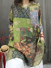economico Camicie-Per donna Camicie di cotone e lino Floreale Grafico Bohemien Elegante Essenziale Manica 3/4 Scollo a V Top Regolari Quotidiano Stampato Rosso Verde Estate Primavera