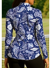 billige Dame skjorte-Dame Bohem Topper POLO T-skjorte Tennisskjorte Langermet Trykt mønster Quarter Zip Pullover UV Beskyttelse Elastisk Pustende Tennis Golf Pickleball Glidelåskrage Skjorte Polo Blå og Gul Tennis klær