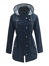 baratos jaqueta ativa-Mulheres Casaco com capuz Jaquetas de chuva impermeáveis Capas de chuva Manter Quente Confortável Zíper Bolsos Ao ar livre Casual Tecido Para Noite Casual / Diário Zíper Padrão Com Capuz Normal Manga