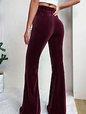 baratos Calças Flare Femininas-Mulheres Perna larga Calças de Veludo Calças Roupa de rua Casual Comprimento total Natural Tecido Cintura elástica Confortável Ao ar livre Férias Para Noite Vinho Pavão Azul Rosa claro cáqui Outono