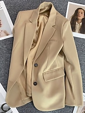 billiga Blazers och kostymer-Dam Kavaj Bekväm Andningsfunktion Ficka Ledigt Slät Kontor Gata Ledigt Dagliga kläder Enkelknäppt Normal Nedvikt Normal Långärmad Ytterkläder Svart Rodnande Rosa Kaki Sommar Vår