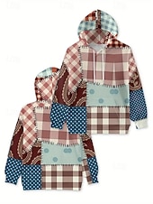 baratos Tops Listrados e Geométricos-Moletom feminino com capuz e estampa 3D, estampa gráfica de Halloween, casual, manga comprida, com capuz, blusas regulares, para festa, uso diário, patchwork, cáqui, primavera, outono, inverno