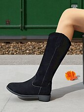 abordables Bottes à la mode-Bottes mi-mollet kaki pour femmes – Bottes à talons bas de style western décontracté pour l&#039;automne et le quotidien