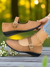 Women's Red Mary Jane Flats with Adjustable Buckle Strap, Comfortable Non-Slip Sole Casual Wear and Festive Christmas Outfits cheap Women's Christmas Shoes-Women's Red Mary Jane Flats with Adjustable Buckle Strap, Comfortable Non-Slip Sole Casual Wear and Festive Christmas Outfits