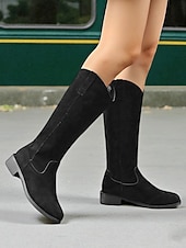abordables Bottes à la mode-Bottes mi-mollet kaki pour femmes – Bottes à talons bas de style western décontracté pour l&#039;automne et le quotidien