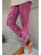 abordables Estampado Floral-Mujer Polainas Vacaciones Vintage Estilo Étnico Hasta el Tobillo Alta cintura Floral Graphic Impresión 3D Secado rápido Transpirabilidad Suave Elástico Diario Hogar Exterior Rojo Azul Verde Trébol