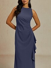 economico Abiti da festa-Per donna Abito maxi Tubino Abito Pieghettato Abito con balze Elegante Festa Abiti semi formali Ospite di nozze Laurea Cocktail party Tinta unica Senza Maniche Girocollo Scollo a Barca Viola Estate