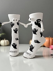 abordables Accesorios de Halloween-Calcetines de fantasma de Halloween para mujer con ojos 3D y estilo de dibujos animados, divertidos y cómodos calcetines deportivos para fiestas y ropa informal 3D