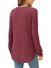 preiswerte Texturierte Oberteile-Damen Textur Bluse T Shirt T-Shirt Einfach Mode Modern Langarm Rundhalsausschnitt Normale Oberteile Täglich Ausgehen Asymmetrisch Schwarz Wein Fuchsie Braun Grün Frühling Herbst