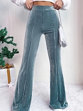 baratos Calças Flare Femininas-Mulheres Perna larga Calças de Veludo Calças Roupa de rua Casual Comprimento total Natural Tecido Cintura elástica Confortável Ao ar livre Férias Para Noite Vinho Pavão Azul Rosa claro cáqui Outono