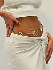 economico Cintura da donna-Cintura da donna con catena in vita e perline turchesi a forma di stella marina - gioielli da spiaggia in lega bohémien per outfit estivi e look da vacanza