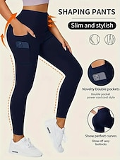 tanie Gładkie legginsy-Damskie Getry Moda Codzienny Pełna długość Wysoka talia Jednokolorowe Kieszeń Wysokie cięcie Oddychalność Miękka Wygodny Wysoka elastyczność Wino Granatowy Czarny Szary Jesień Zima Opinający / a