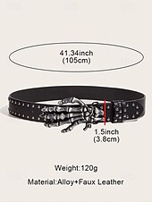 abordables Accessoires d&#039;Halloween-Ceinture gothique squelette pour femme, style punk rock, en similicuir clouté, avec boucle tête de mort, idéale pour les soirées costumées, les cosplay et les boîtes de nuit.