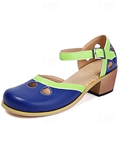 tanie Mary Jane szpilki-damskie buty vintage typu mary jane ze skóry ekologicznej na obcasie z wycięciem i regulowanym paskiem – wygodne buty retro na klockowym obcasie na okazje codzienne i formalne