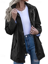 baratos jaqueta ativa-Mulheres Casaco com capuz Jaquetas de chuva impermeáveis Capas de chuva Manter Quente Confortável Zíper Bolsos Ao ar livre Casual Tecido Para Noite Casual / Diário Zíper Padrão Com Capuz Normal Manga