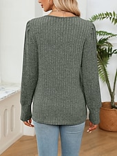 halpa Yksinkertaiset paidat-Naisten Neulos Pusero Päivittäin Tyylikäs Vapaa-aika Väripalikka Joustin V kaula-aukko Kudottu Pitsinauhat Pitkähihainen Tavalliset topit Neuloa Päivittäin Pyhäpäivä Bile Viininpunainen Musta Syksy