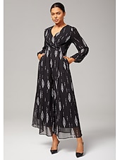 abordables Combinaisons &amp; Combishorts Femme-Combinaison femme en mousseline noire imprimée à jambes larges, col en V, taille cintrée, élégante, idéale pour les fêtes, tenue quotidienne, idéale pour le printemps et l&#039;automne
