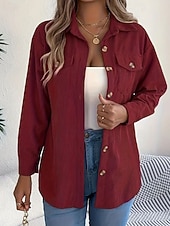 economico Top Semplici da Donna-Per donna Camicia Blusa con texture Blusa Semplice Moderno Casual Manica Lunga Colletto a Camicia Top Regolari Quotidiano Uscire Tasca Bottoni Nero Vino Cachi Autunno
