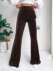 baratos Calças Flare Femininas-Mulheres Perna larga Calças de Veludo Calças Roupa de rua Casual Comprimento total Natural Tecido Cintura elástica Confortável Ao ar livre Férias Para Noite Vinho Pavão Azul Rosa claro cáqui Outono