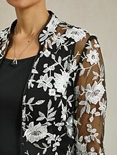 abordables Ensembles deux pièces-Femmes Hauts Élégants Hauts en dentelle Fleuri Élégant ancien Col haut Noir Été Printemps Automne