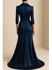 economico Vestiti da sera-Sirena / Tromba Abito da Sera Elegante Vestito Formale Matrimonio Lunghezza al pavimento Manica 3/4 Bavero Raso Elasticizzato con Pieghe Volant 2025