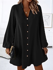 ieftine Rochie simplă-Pentru femei Rochie Mini Rochie casual Modă Clasic Modern În aer liber Vacanță Concediu Fit regulat Simplu Manșon Lung În V Negru Roșu-aprins Maro Trifoi Vară