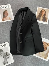 billiga Blazers och kostymer-Dam Kavaj Bekväm Andningsfunktion Ficka Ledigt Slät Kontor Gata Ledigt Dagliga kläder Enkelknäppt Normal Nedvikt Normal Långärmad Ytterkläder Svart Rodnande Rosa Kaki Sommar Vår
