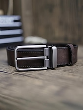 Недорогие Мужские ремни-Мужской ремень из натуральной коровьей кожи – винтажный коричневый ремешок с пряжкой из матового сплава, регулируемый для джинсов, работы, деловой и повседневной одежды