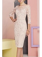 ieftine Seturi de rochii pentru mama-Două Piese Coloană Teacă Lungime Genunchi Rochie pentru invitata de nunta Rochie Mama Miresei Lungime Manșon 3/4 Boat Neck Elegant Epocă Plus Size Invitat la nunta Biserică Șifon Dantelă Rochii