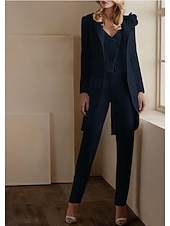 levne Dámské obleky-Dámské 3dílné obleky Svatební Svatební host Svatebnívečírek Stretch Crepe Elegantní Otevřená záda Dlouhý rukáv Po kotníky Vroubkované klopy