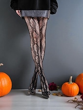 お買い得  ハロウィンアクセサリー-女性用ハロウィン柄網タイツ - 蜘蛛の巣、ドクロ、ゴシックデザインの黒の透けパンスト。魔女、吸血鬼、不気味なパーティー衣装にぴったりのセクシーなコスチュームストッキング。