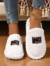 billiga Inneskor och flip-flops till damer-Rosa plyschtofflor för dam med bred vidd – mysiga inomhustofflor med vadderad sula för hemmet, studentboendet och avslappnad avkoppling