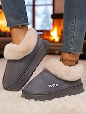 economico Ciabatte e infradito da donna-pantofole da donna con fodera in pelliccia sintetica, calde pantofole invernali da casa per l'inverno, la camera da letto e l'abbigliamento accogliente per la casa