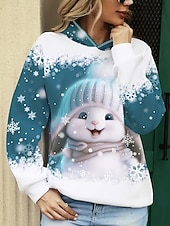 baratos Animais Tops-Mulheres Pulôver Moletom Com Capuz Gráfico Animal Casual Manga Longa Com Capuz Tops regulares Traje de festa para noite Rua Dia a Dia Azul Primavera Outono Inverno
