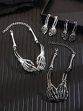 Χαμηλού Κόστους Αξεσουάρ Χαλοουίν-Σετ γυναικείων σκουλαρίκια κολιέ με σκελετό για το Halloween, σε γοτθικό πανκ στυλ, ιδανικό για πάρτι μεταμφιεσμένων και avant-garde κοστούμια