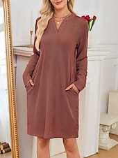 ieftine Rochie Artă și Design-Pentru femei Rochii Midi Rochie hanorac Rochie casual Modă Modern În aer liber Zilnic Sfârșit de săptămână Fit regulat Simplu Manșon Lung În V Negru Roz Îmbujorat Verde Militar Mov Primăvară Toamnă