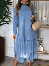 billiga Tröja klänningar-Dam Midiklänning Klänning Set Mode Modern Utomhus Semester Helgdag Normal Slät Långärmad Polokrage Svart Blå Brun Grå Vinter