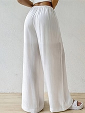 billiga breda ben och hög midja-Dam Brett skaft Byxor Palazzo byxor Mode Streetwear Fullängd Hög midja Slät Elastisk midja Mateial som andas Bekväm Gata Dagliga kläder Utekväll Svart Vit Rodnande Rosa Kaki Sommar Vår Normal