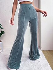 baratos Calças Flare Femininas-Mulheres Perna larga Calças de Veludo Calças Roupa de rua Casual Comprimento total Natural Tecido Cintura elástica Confortável Ao ar livre Férias Para Noite Vinho Pavão Azul Rosa claro cáqui Outono