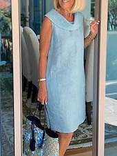 preiswerte bedruckte Kleider aus Baumwolle und Leinen-Damen Langes Kleid Maxikleid Baumwoll-Leinen-Kleider Freizeitkleid Elegant Stilvoll Basic Urlaub Party Arbeit Normale Passform Einfach Ärmellos Hemdkragen Schwarz Gelb Rosa Blau Sommer Frühling