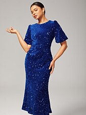 levne Party šaty-velurové flitry s nabíraným rukávem třpytivé elegantní maxi šaty