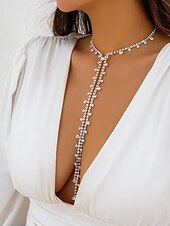 economico Collana da donna-collana girocollo a forma di Y con strass da donna: gioielli scintillanti in cristallo per abiti con scollo a V profondo e occasioni di festa